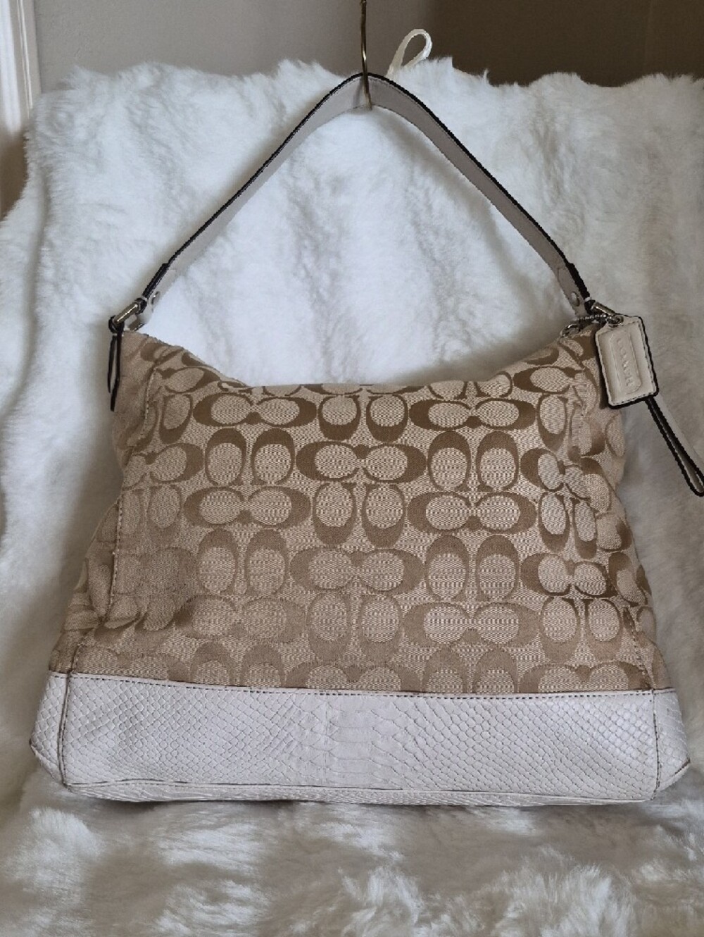 Coach Charlie Signature Canvas Python Embossed Leather Hobo Bag F32081 - Picture 3 of 16
